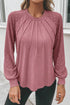 Contrast Lace Raglan Sleeve Plicate Round Neck Top